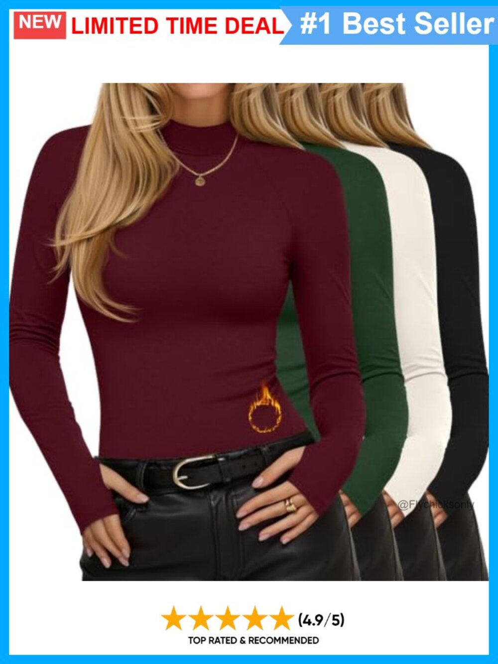 Thermal Mock Turtleneck Long Sleeve Base Layer Tops 4 Pack